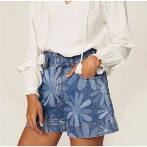 Sandro Paris Floral High Waisted Denim Shorts Women's Size 34 (0)